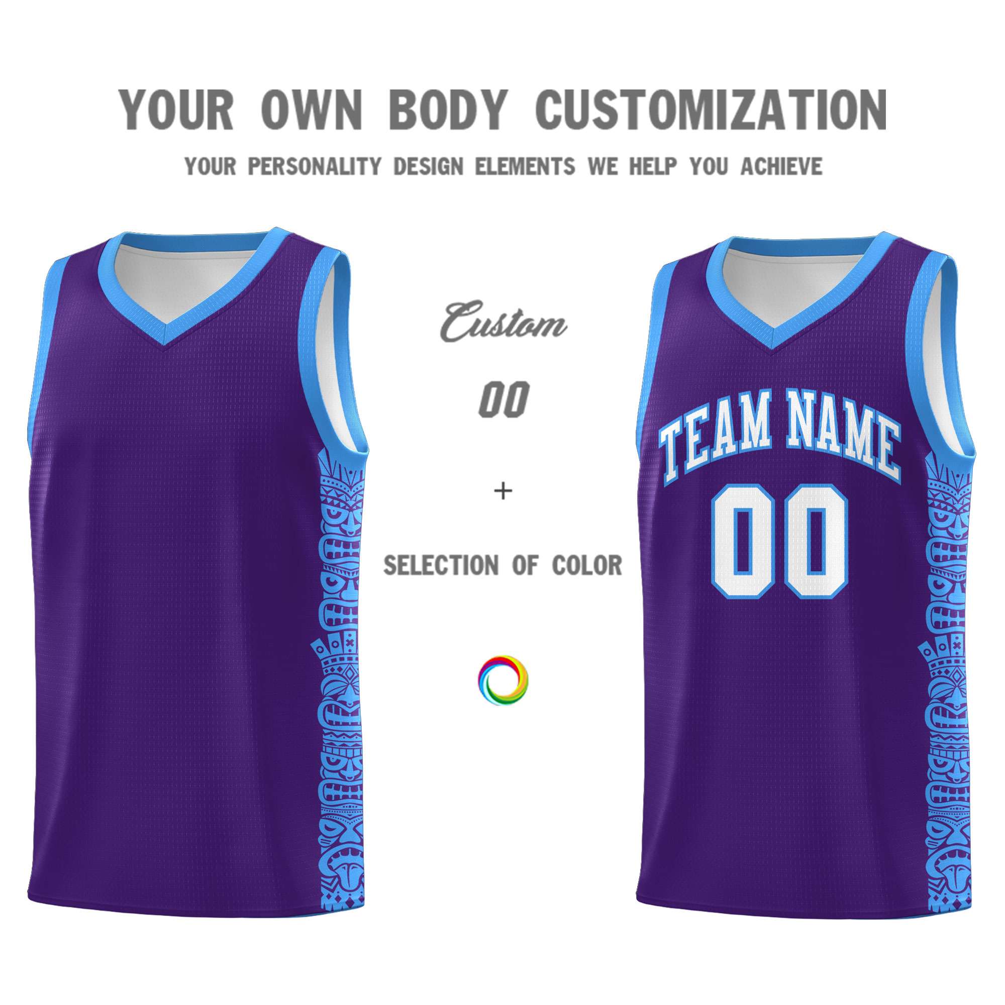 Custom Purple Powder Blue Personalized Indians Pattern Sets Sports Uniform Basketball Jersey