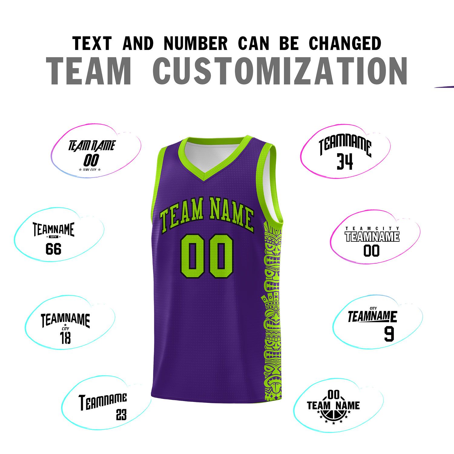 Custom Purple Green Personalized Indians Pattern Sets Sports Uniform Basketball Jersey