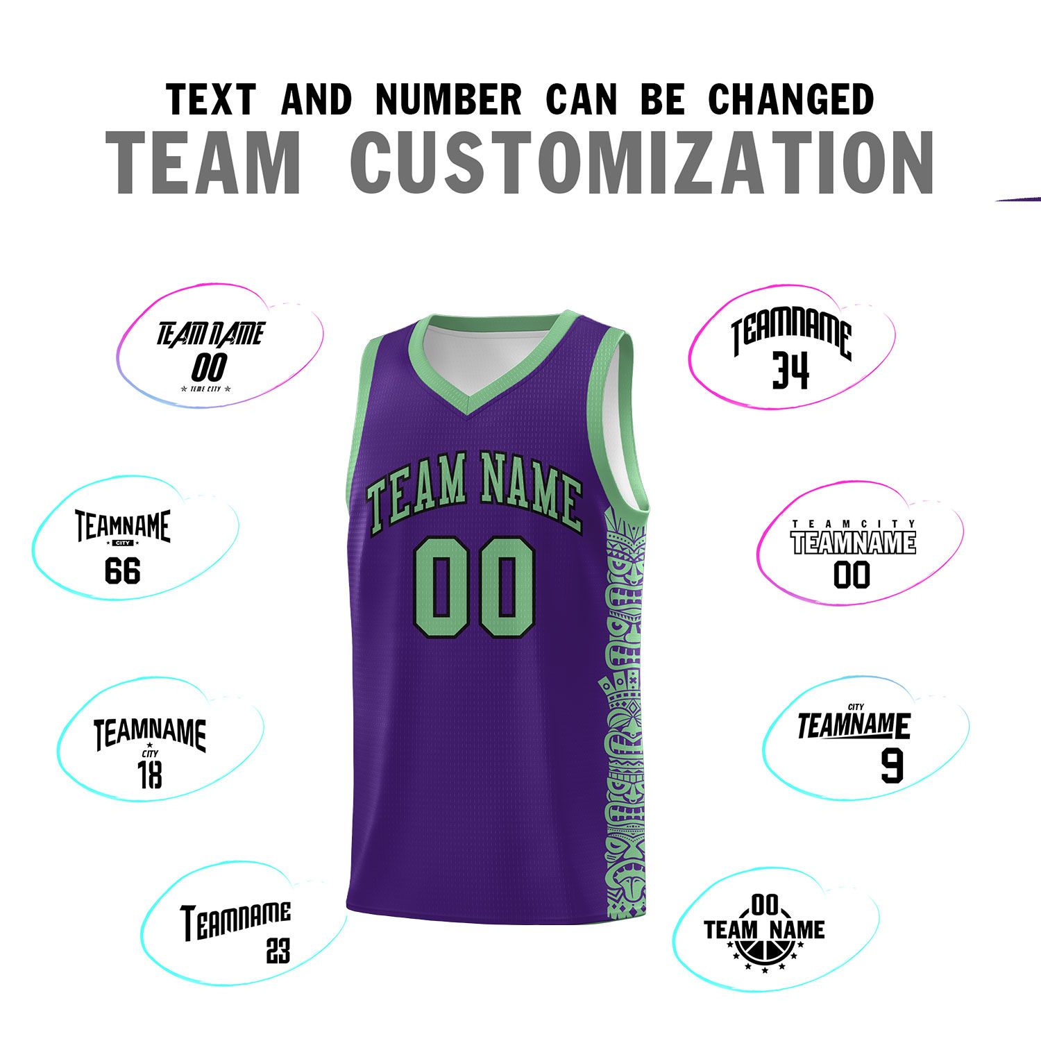 Custom Purple Green Personalized Indians Pattern Sets Sports Uniform Basketball Jersey