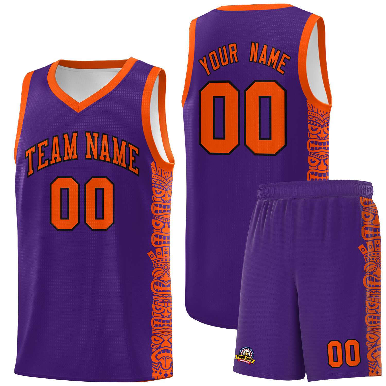 Custom Purple Orange Personalized Indians Pattern Sets Sports Uniform Basketball Jersey