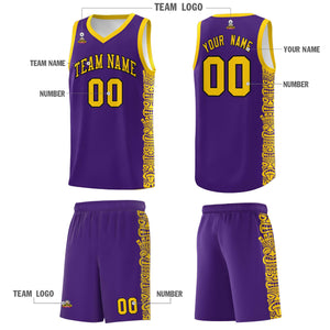 Custom Purple Gold Personalized Indians Pattern Sets Sports Uniform Basketball Jersey