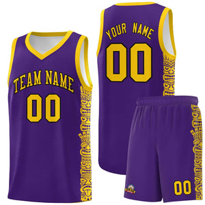 Custom Purple Gold Personalized Indians Pattern Sets Sports Uniform Basketball Jersey