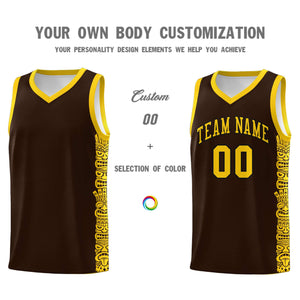 Custom Brown Gold Personalized Indians Pattern Sets Sports Uniform Basketball Jersey