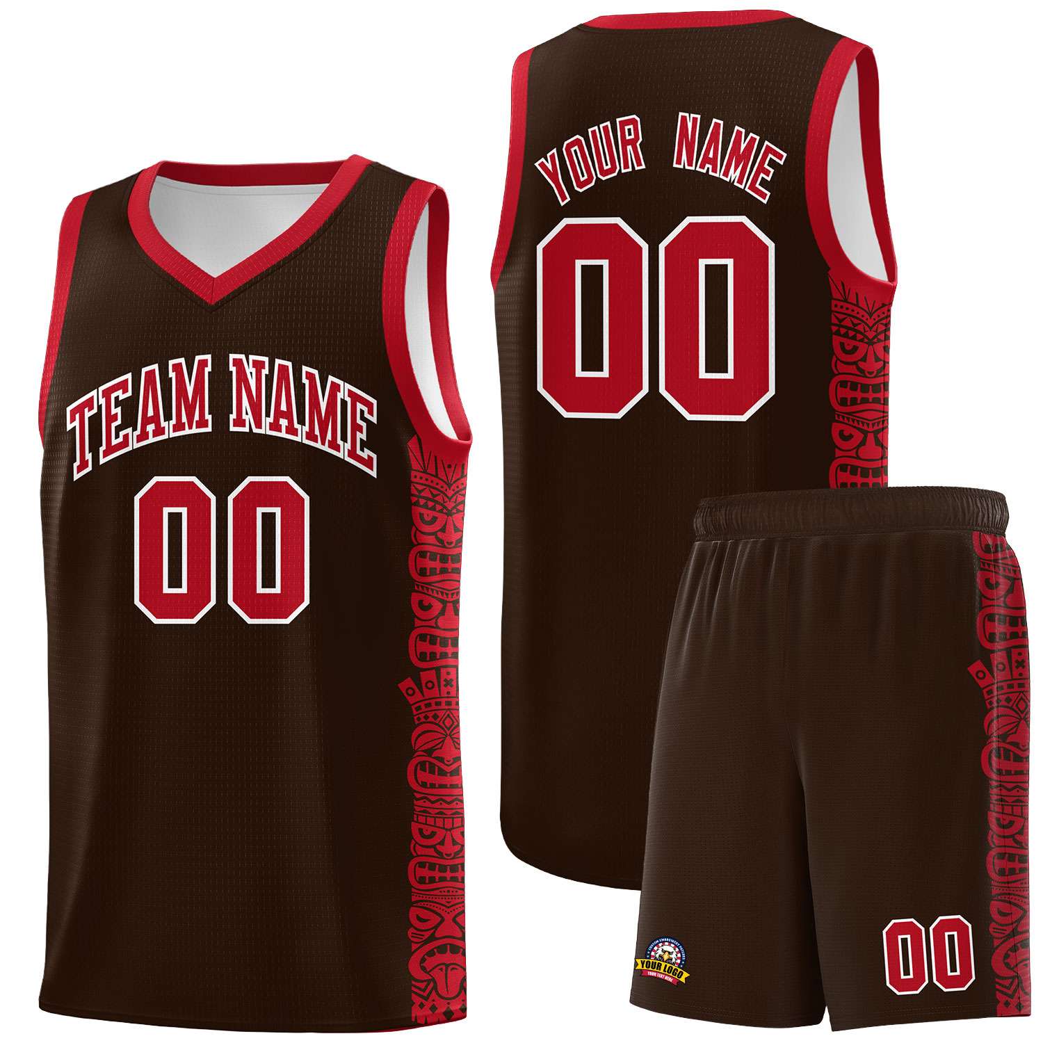 Custom Brown Red Personalized Indians Pattern Sets Sports Uniform Basketball Jersey