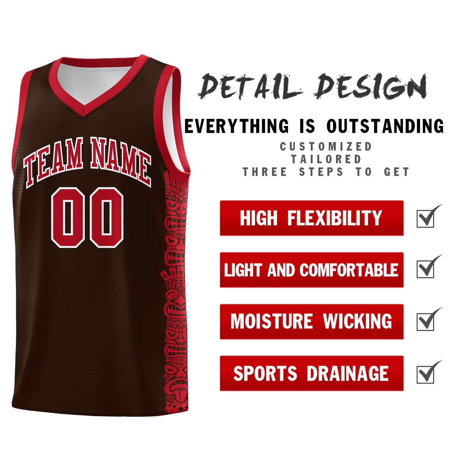 Custom Brown Red Personalized Indians Pattern Sets Sports Uniform Basketball Jersey