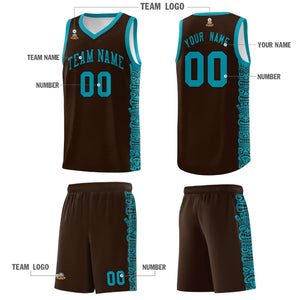 Custom Brown Teal Personalized Indians Pattern Sets Sports Uniform Basketball Jersey