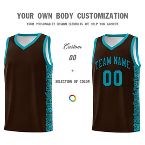 Custom Brown Teal Personalized Indians Pattern Sets Sports Uniform Basketball Jersey