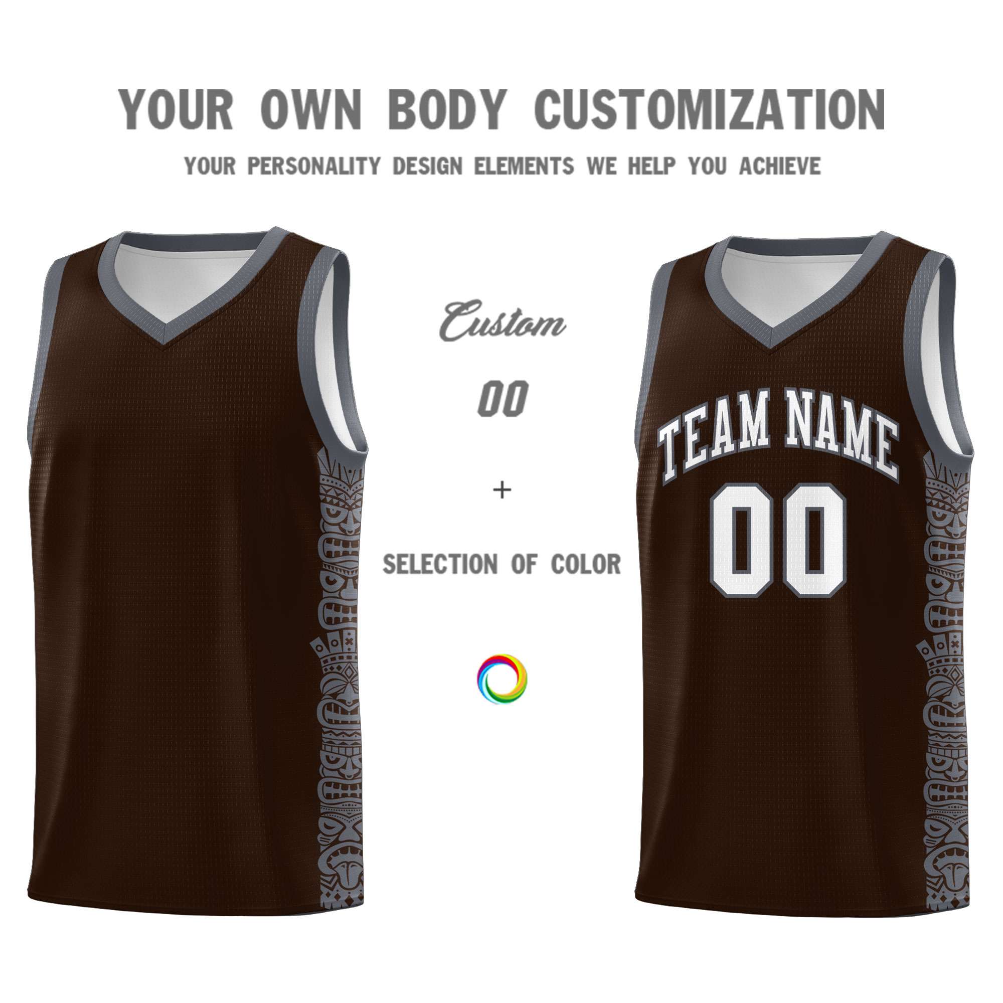 Custom Brown Dark Gray Personalized Indians Pattern Sets Sports Uniform Basketball Jersey