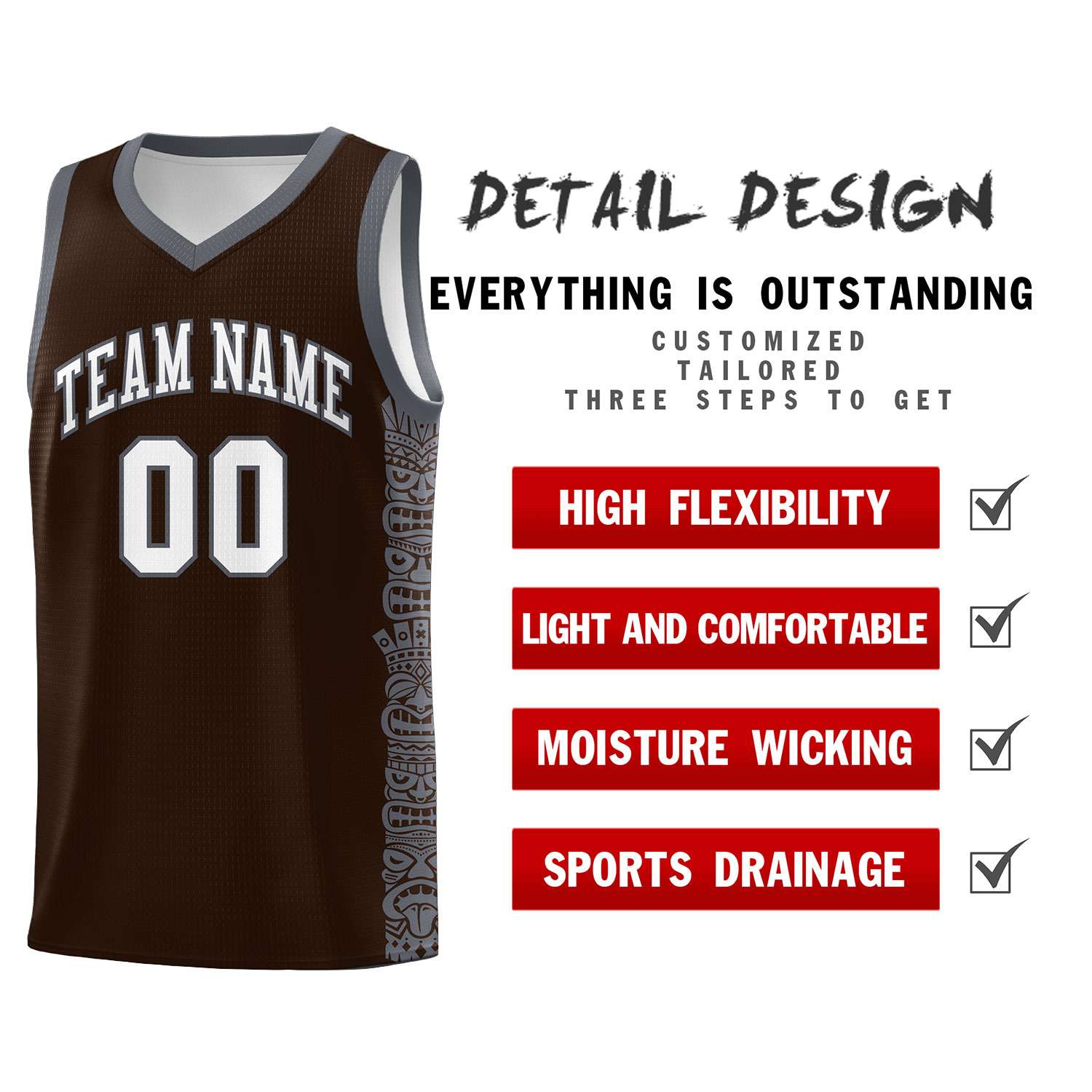 Custom Brown Dark Gray Personalized Indians Pattern Sets Sports Uniform Basketball Jersey