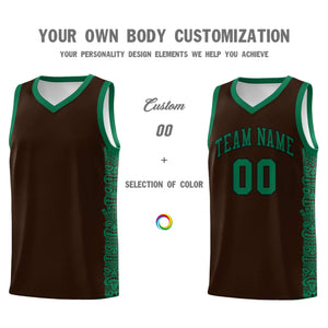 Custom Brown Kelly Green Personalized Indians Pattern Sets Sports Uniform Basketball Jersey