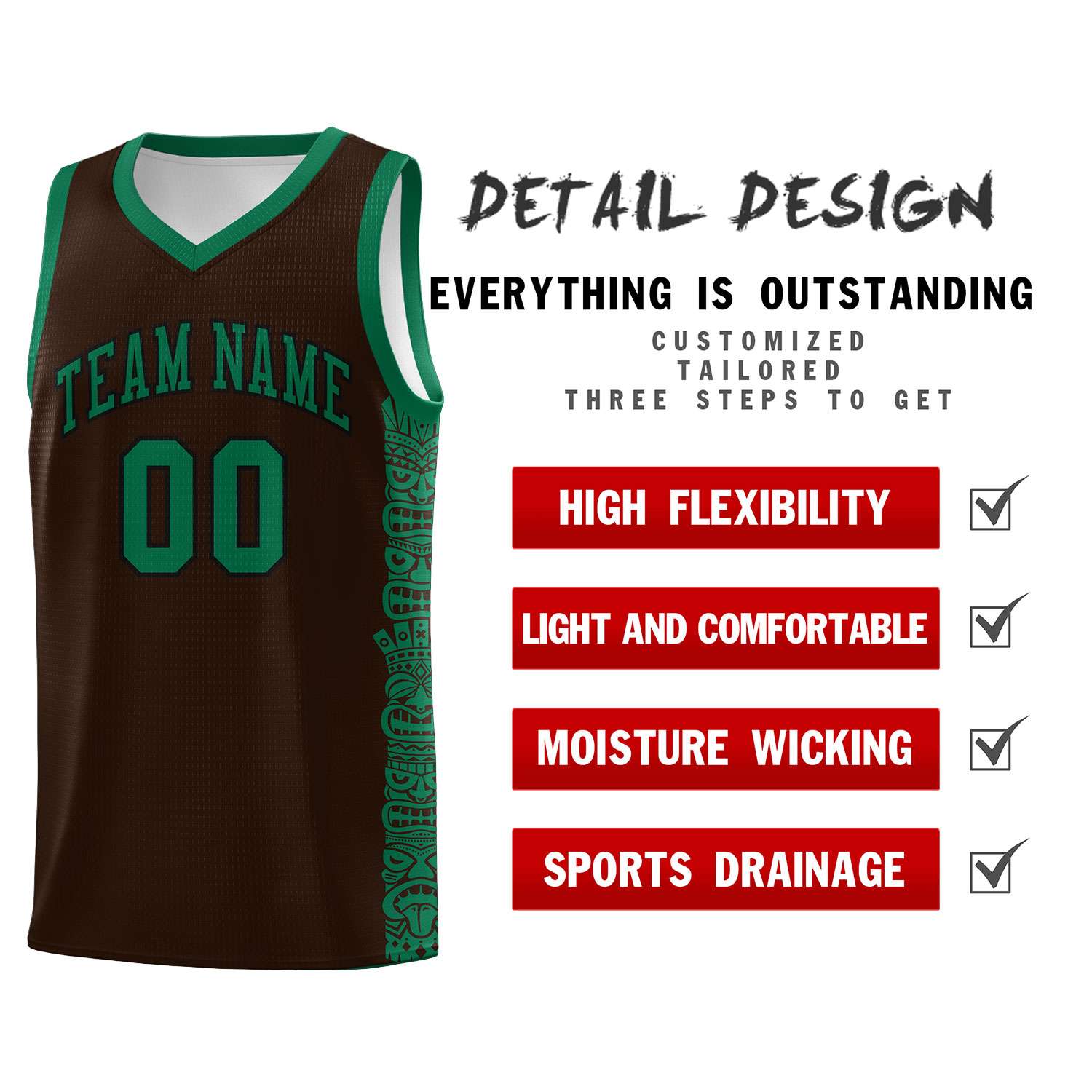 Custom Brown Kelly Green Personalized Indians Pattern Sets Sports Uniform Basketball Jersey