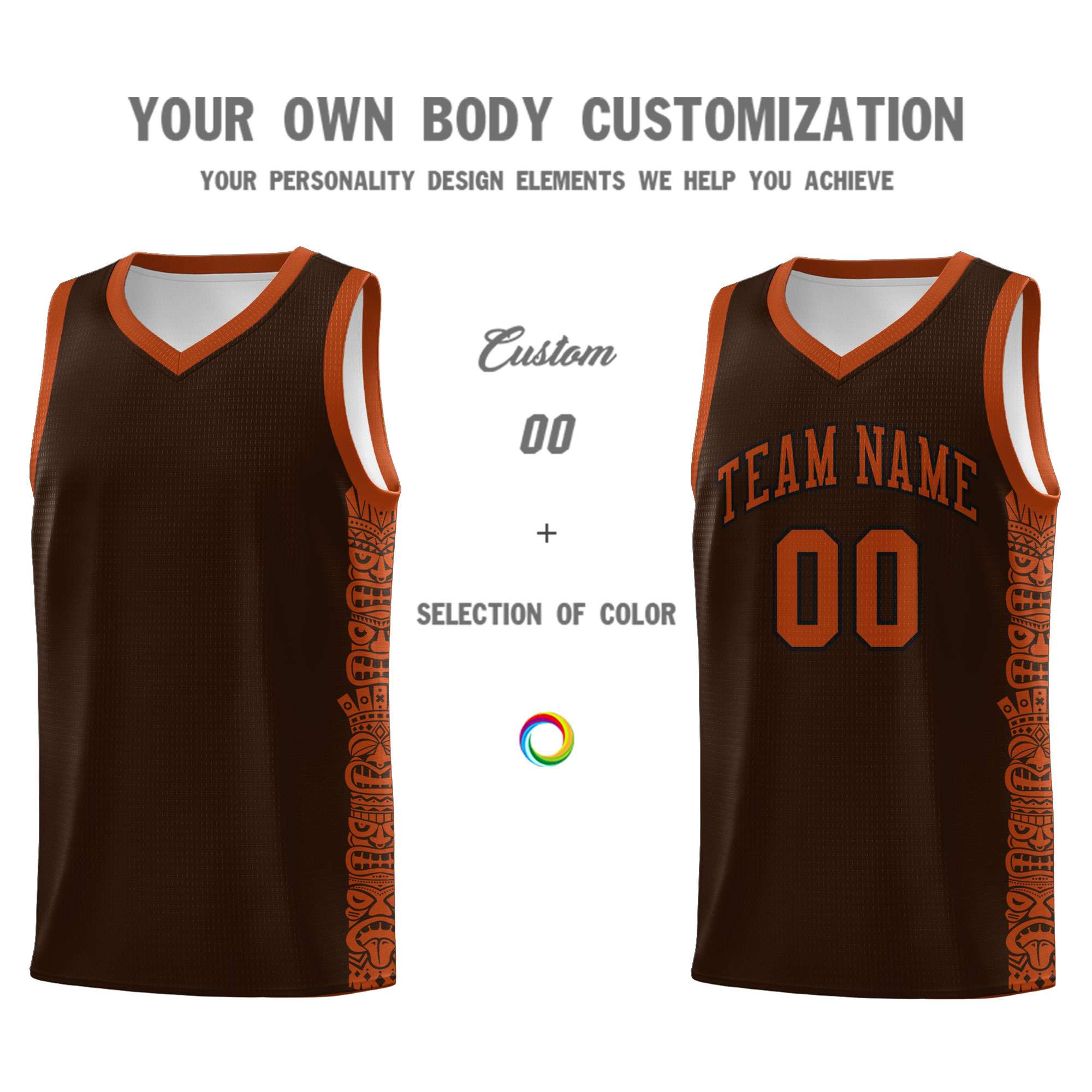 Custom Brown Texas Orange Personalized Indians Pattern Sets Sports Uniform Basketball Jersey