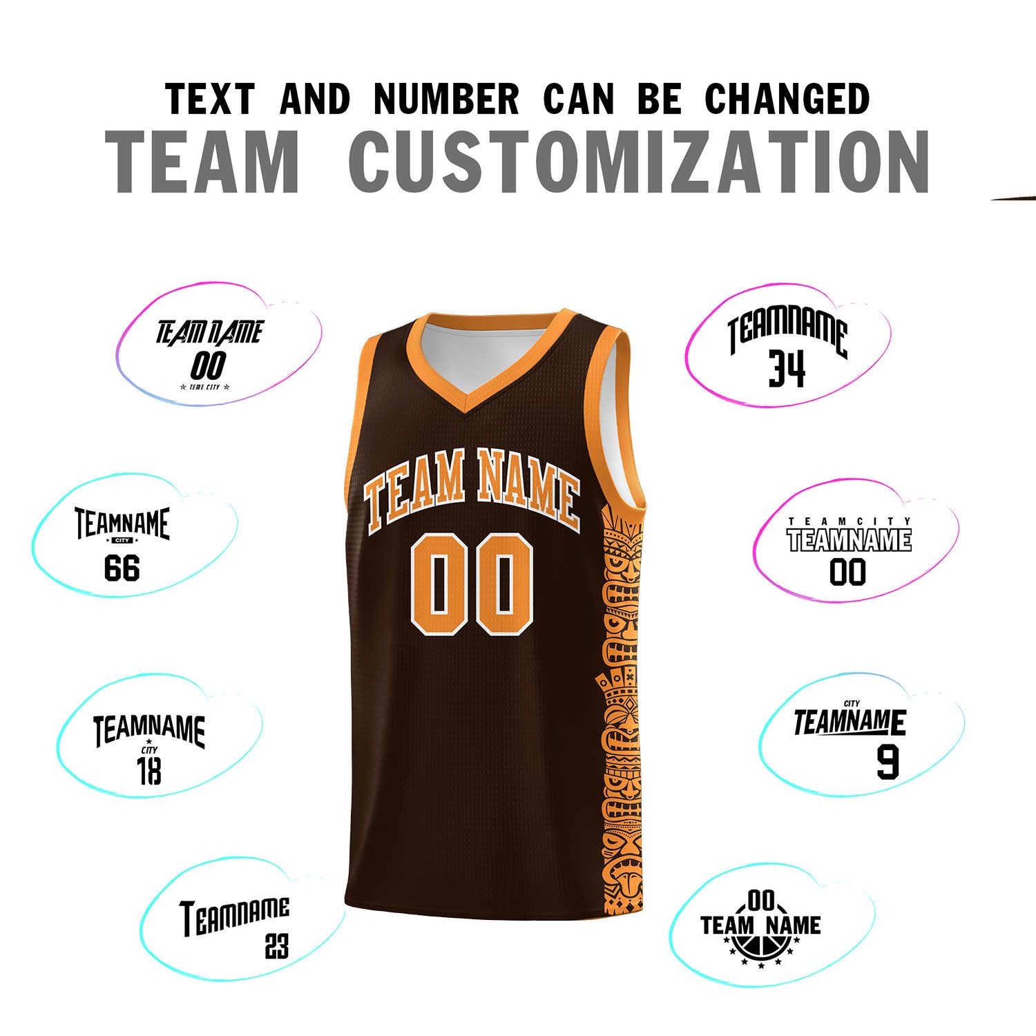 Custom Brown Orange Personalized Indians Pattern Sets Sports Uniform Basketball Jersey