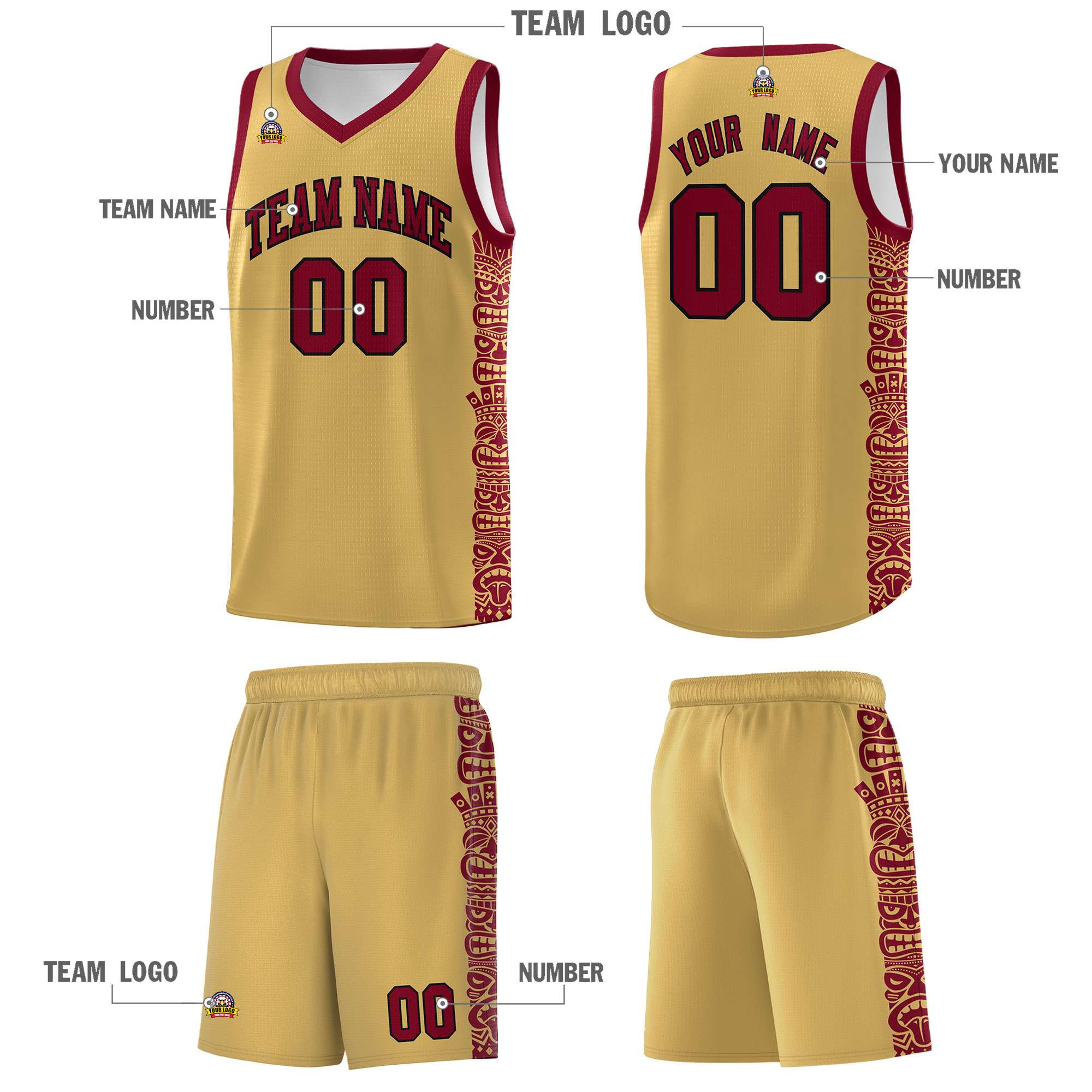 Custom Khaki Crimson Personalized Indians Pattern Sets Sports Uniform Basketball Jersey