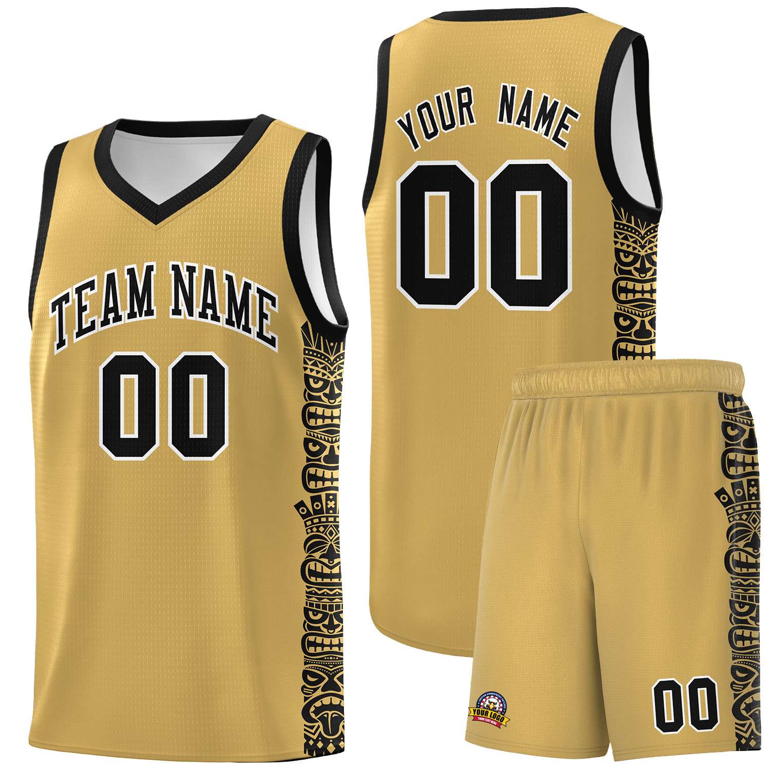 Custom Khaki Black Personalized Indians Pattern Sets Sports Uniform Basketball Jersey