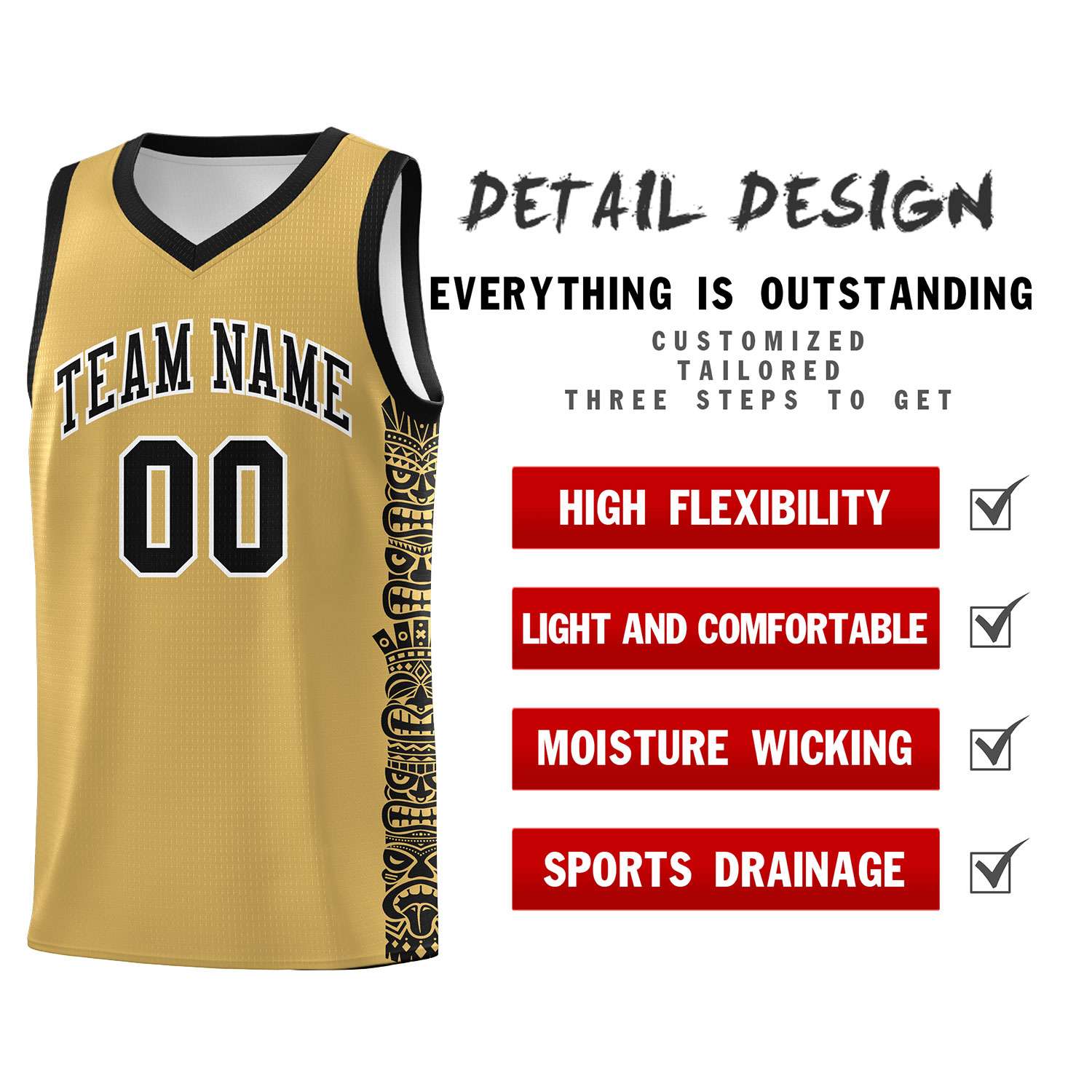 Custom Khaki Black Personalized Indians Pattern Sets Sports Uniform Basketball Jersey