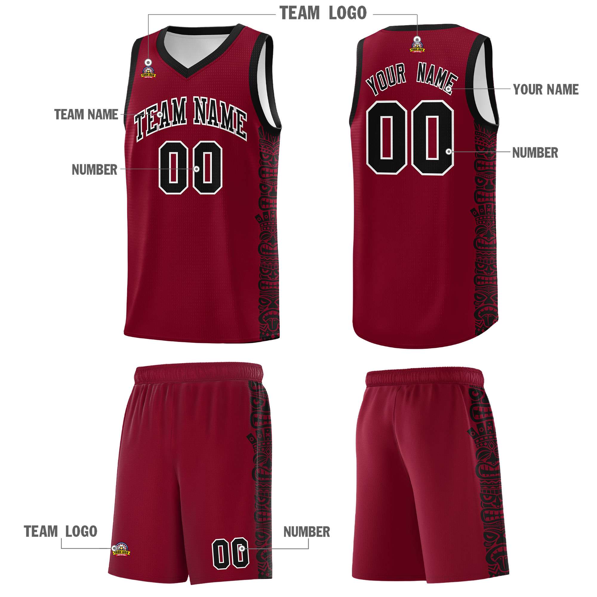 Custom Crimson Black Personalized Indians Pattern Sets Sports Uniform Basketball Jersey