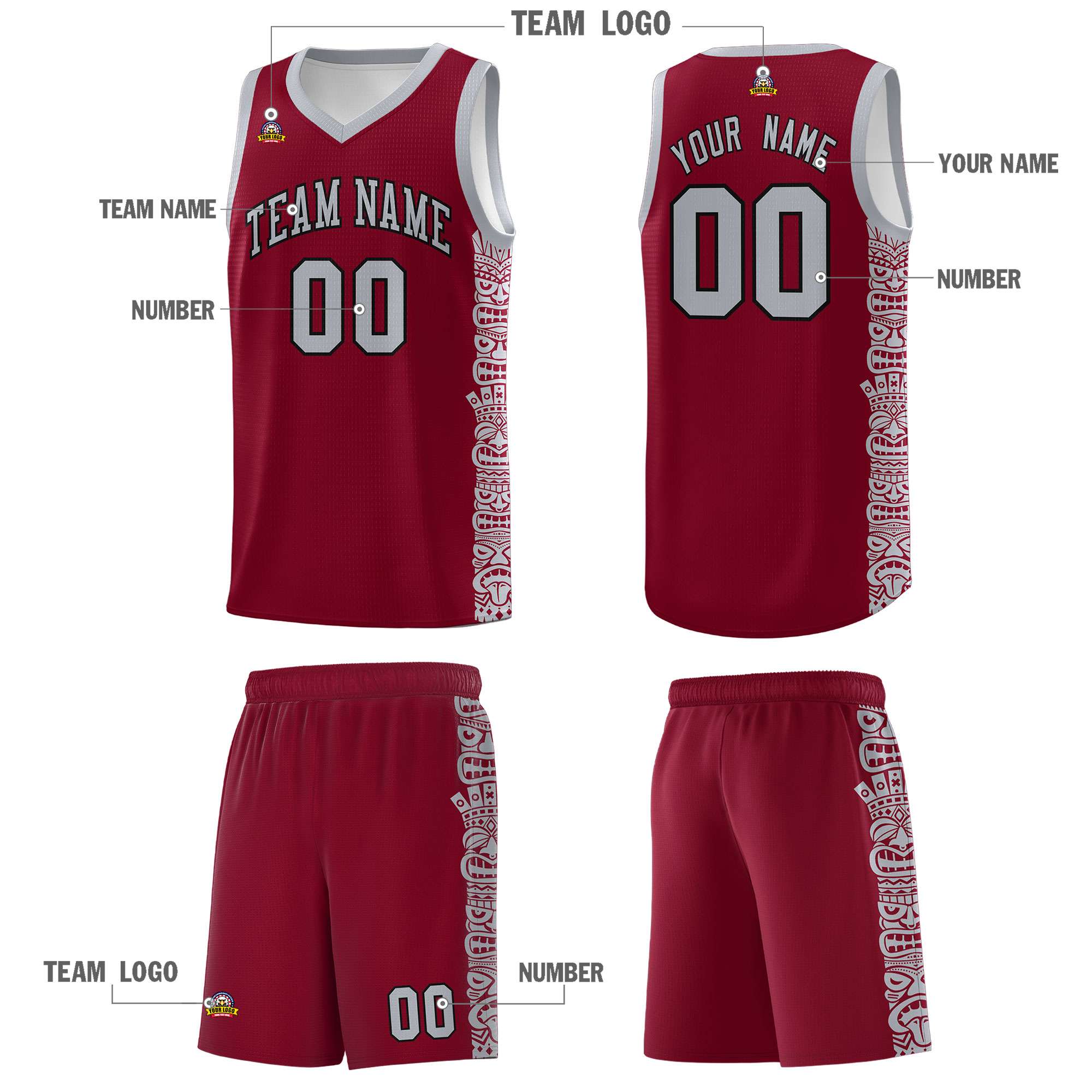 Custom Crimson Gray Personalized Indians Pattern Sets Sports Uniform Basketball Jersey