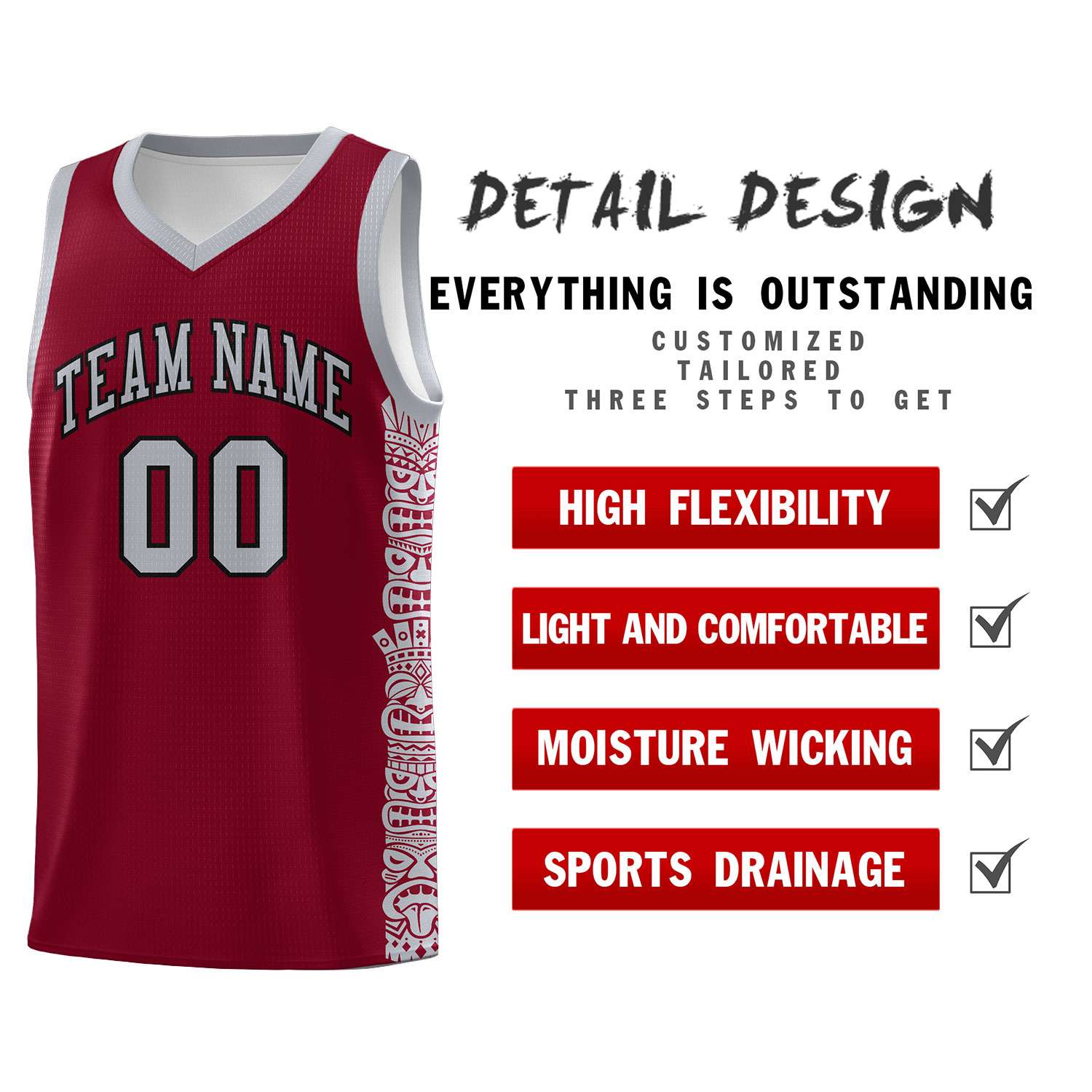 Custom Crimson Gray Personalized Indians Pattern Sets Sports Uniform Basketball Jersey