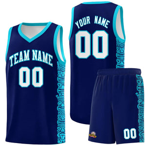 Custom Navy Sky Blue Personalized Indians Pattern Sets Sports Uniform Basketball Jersey