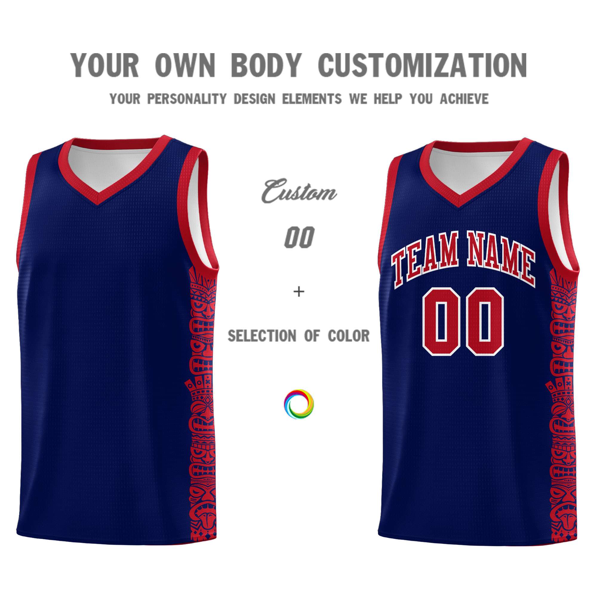 Custom Navy Red Personalized Indians Pattern Sets Sports Uniform Basketball Jersey