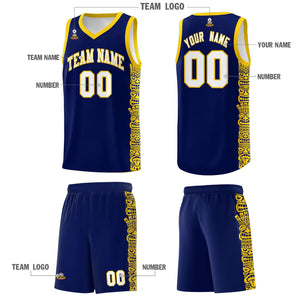 Custom Navy Gold Personalized Indians Pattern Sets Sports Uniform Basketball Jersey