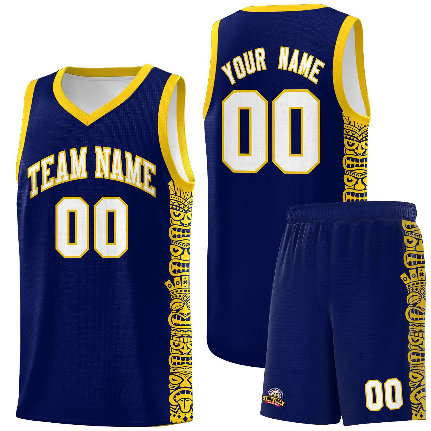 Custom Navy Gold Personalized Indians Pattern Sets Sports Uniform Basketball Jersey