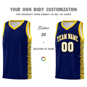 Custom Navy Gold Personalized Indians Pattern Sets Sports Uniform Basketball Jersey