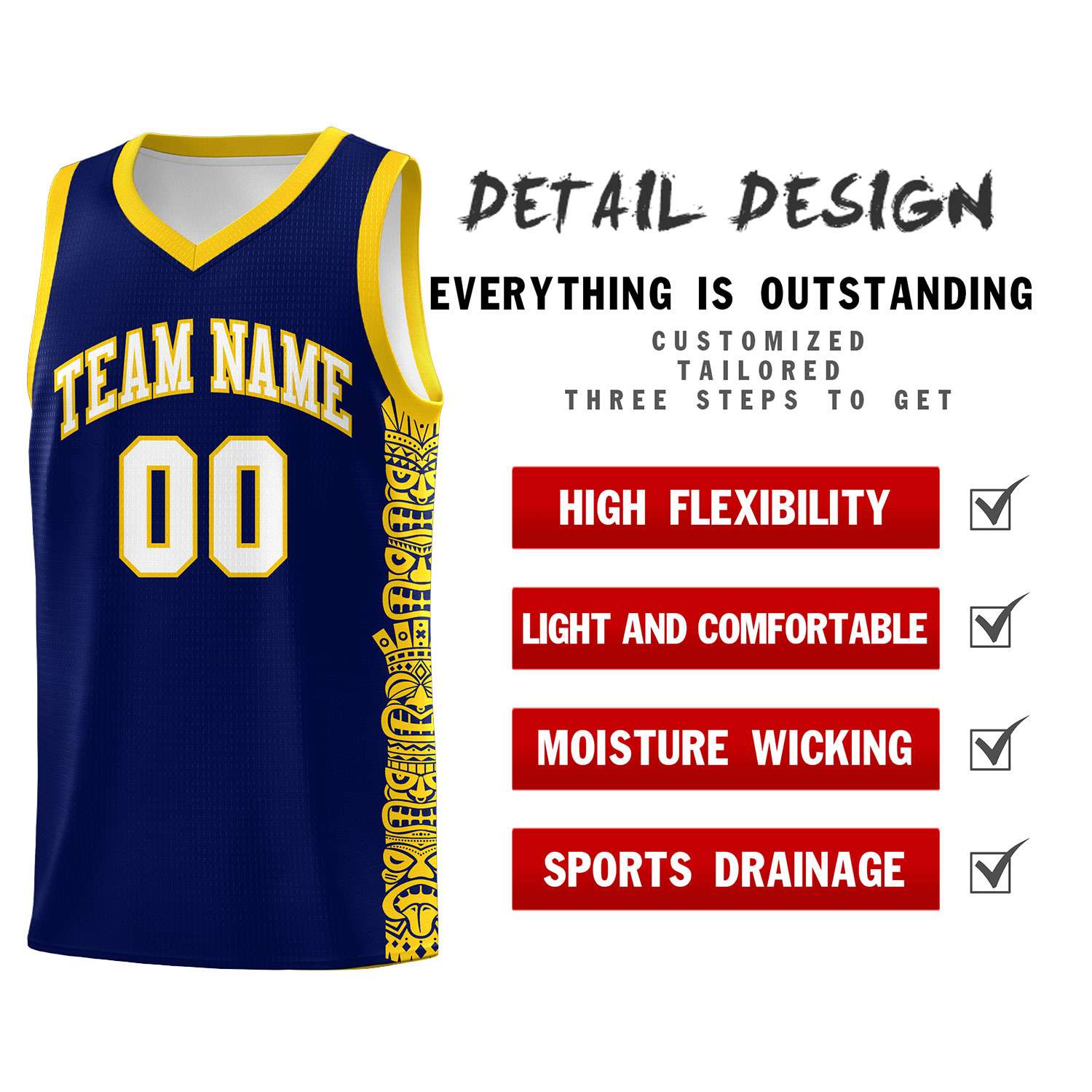 Custom Navy Gold Personalized Indians Pattern Sets Sports Uniform Basketball Jersey