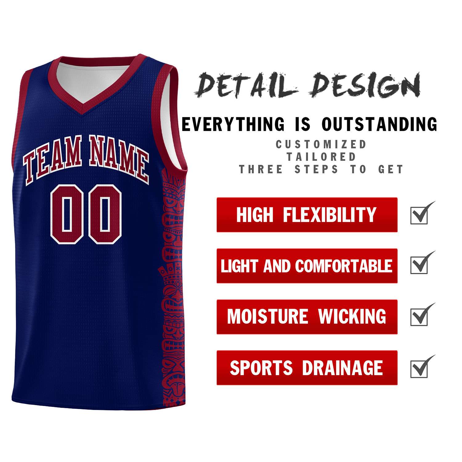 Custom Navy Crimson Personalized Indians Pattern Sets Sports Uniform Basketball Jersey