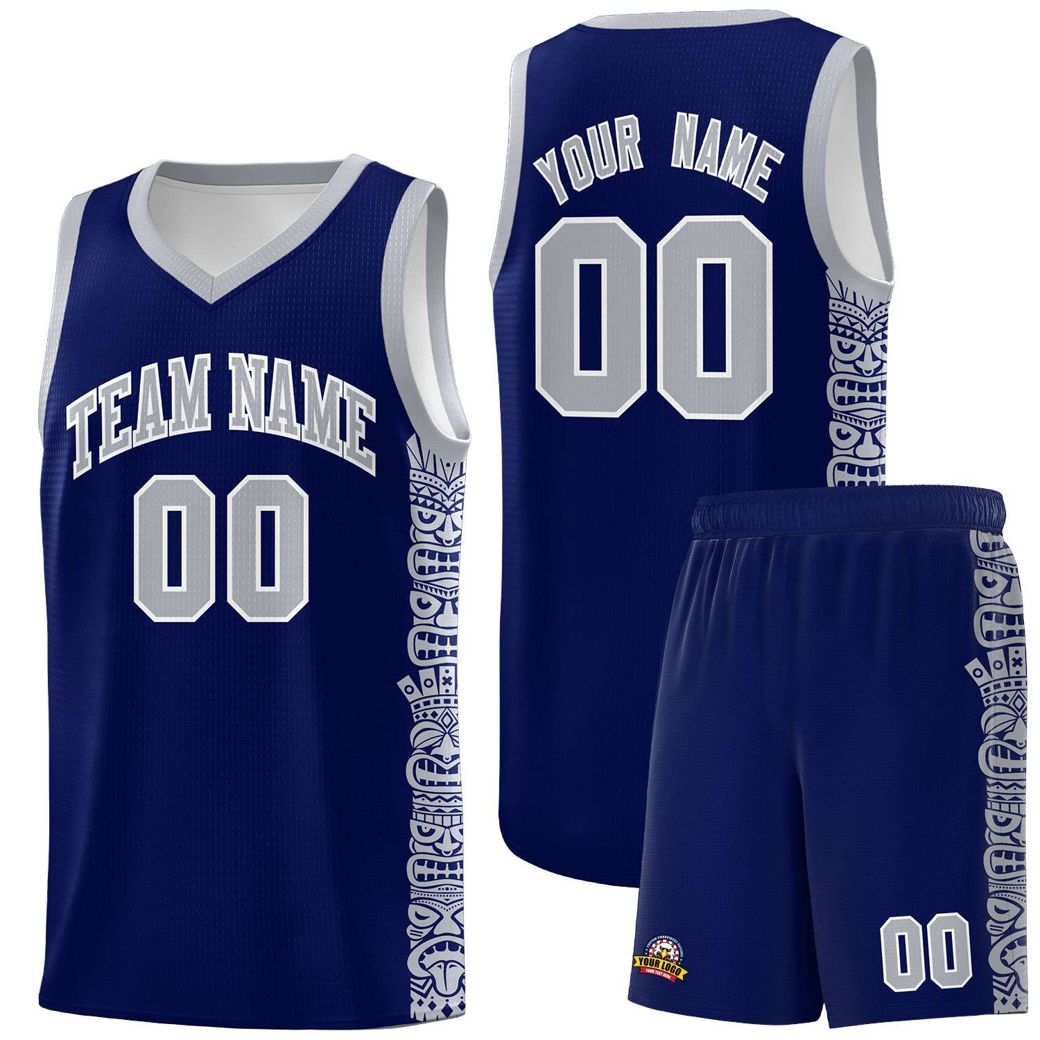 Custom Navy Gray Personalized Indians Pattern Sets Sports Uniform Basketball Jersey