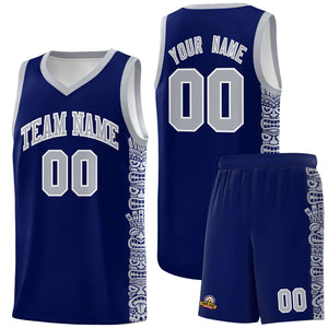 Custom Navy Gray Personalized Indians Pattern Sets Sports Uniform Basketball Jersey