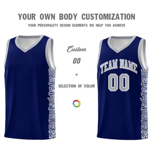 Custom Navy Gray Personalized Indians Pattern Sets Sports Uniform Basketball Jersey