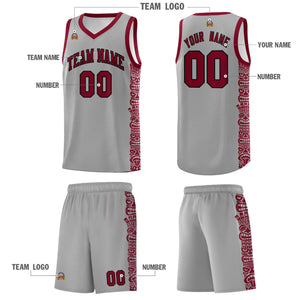 Custom Gray Crimson Personalized Indians Pattern Sets Sports Uniform Basketball Jersey