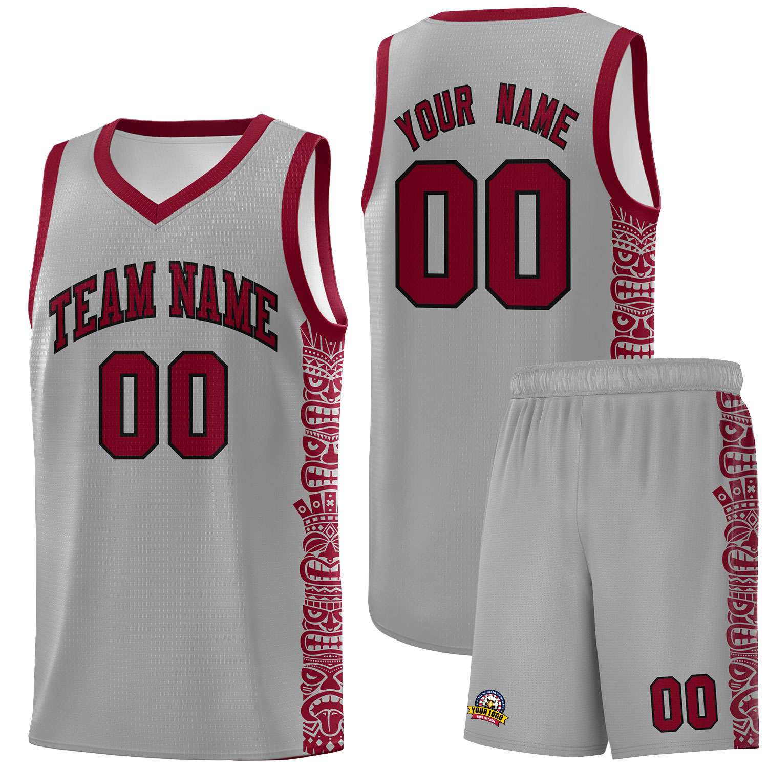 Custom Gray Crimson Personalized Indians Pattern Sets Sports Uniform Basketball Jersey