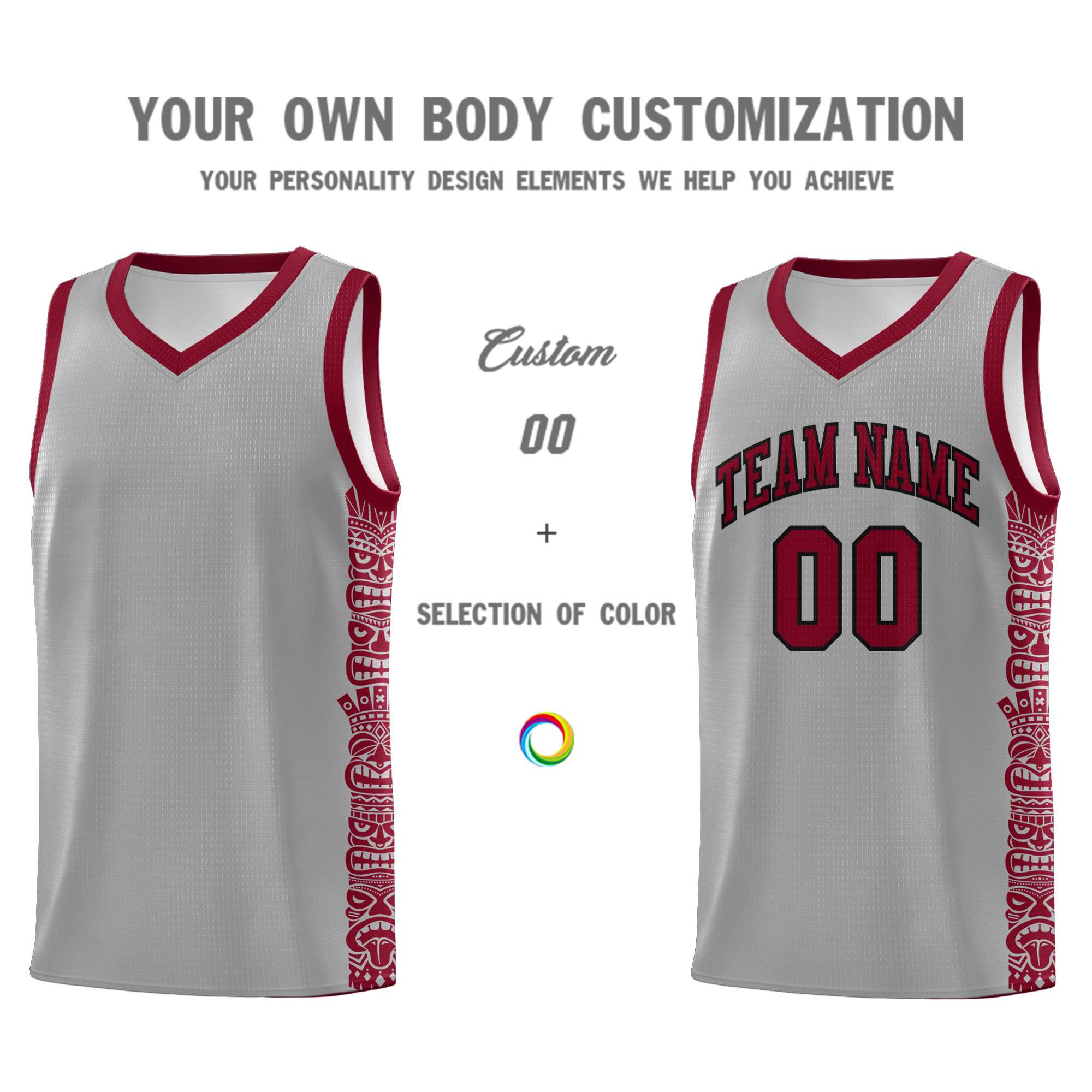 Custom Gray Crimson Personalized Indians Pattern Sets Sports Uniform Basketball Jersey