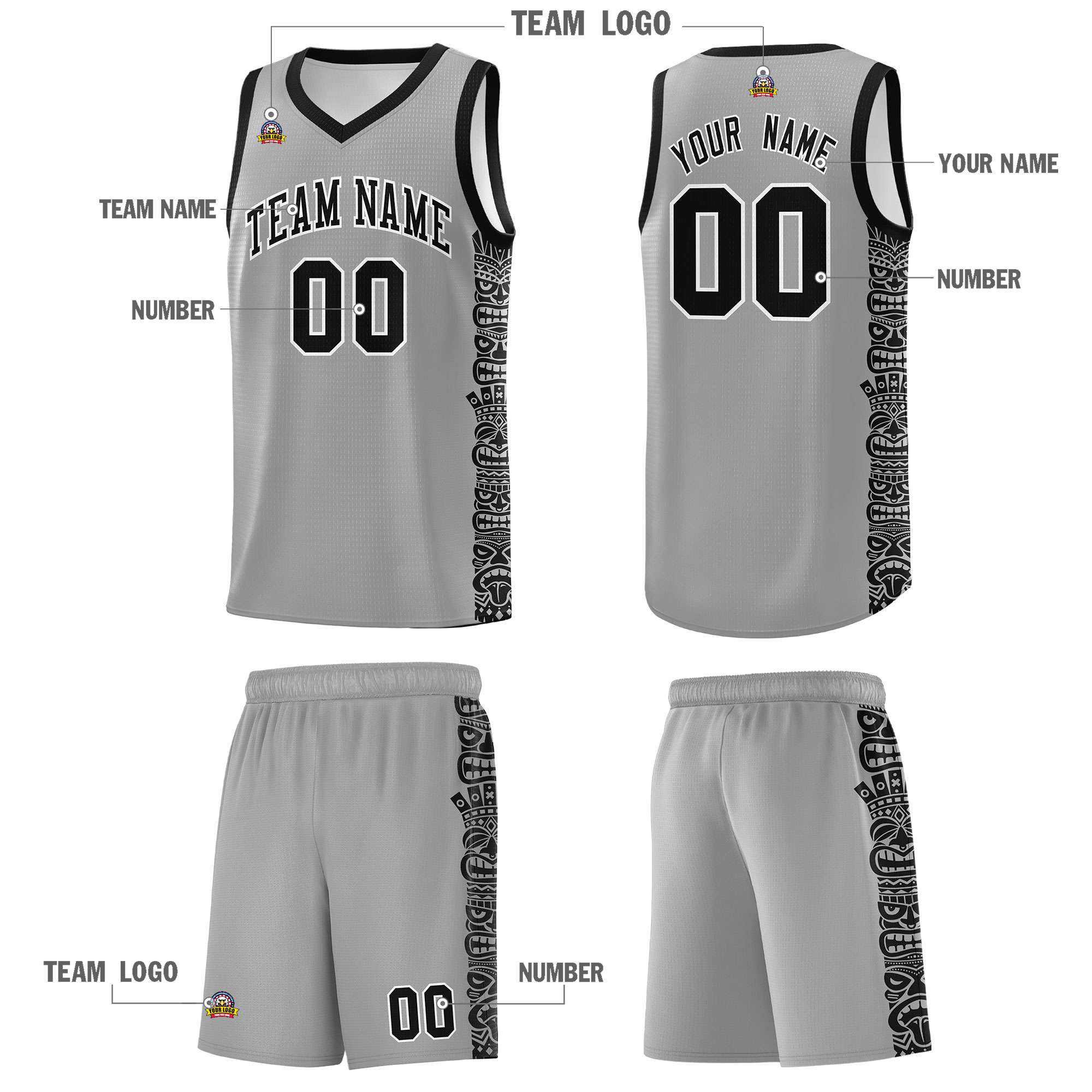 Custom Gray Black Personalized Indians Pattern Sets Sports Uniform Basketball Jersey