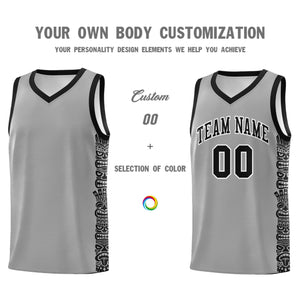 Custom Gray Black Personalized Indians Pattern Sets Sports Uniform Basketball Jersey