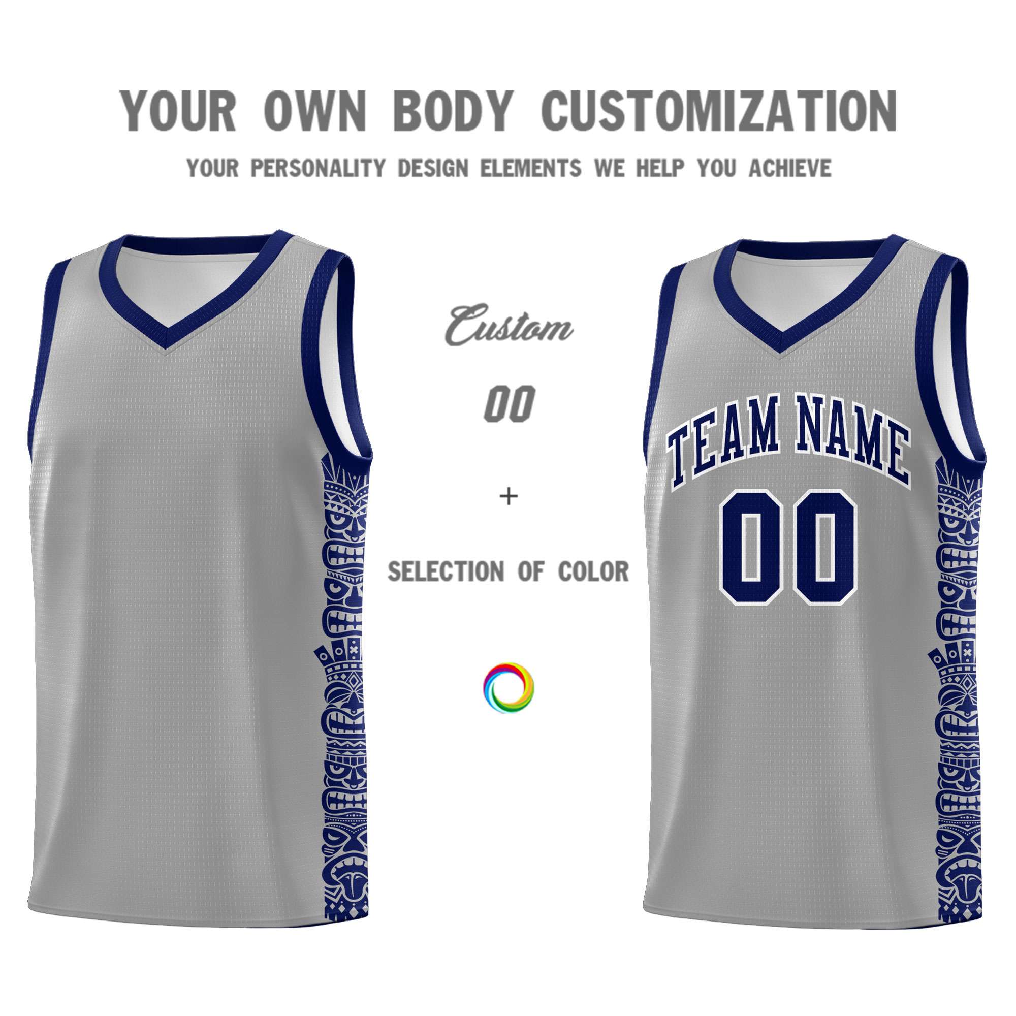 Custom Gray Royal Personalized Indians Pattern Sets Sports Uniform Basketball Jersey