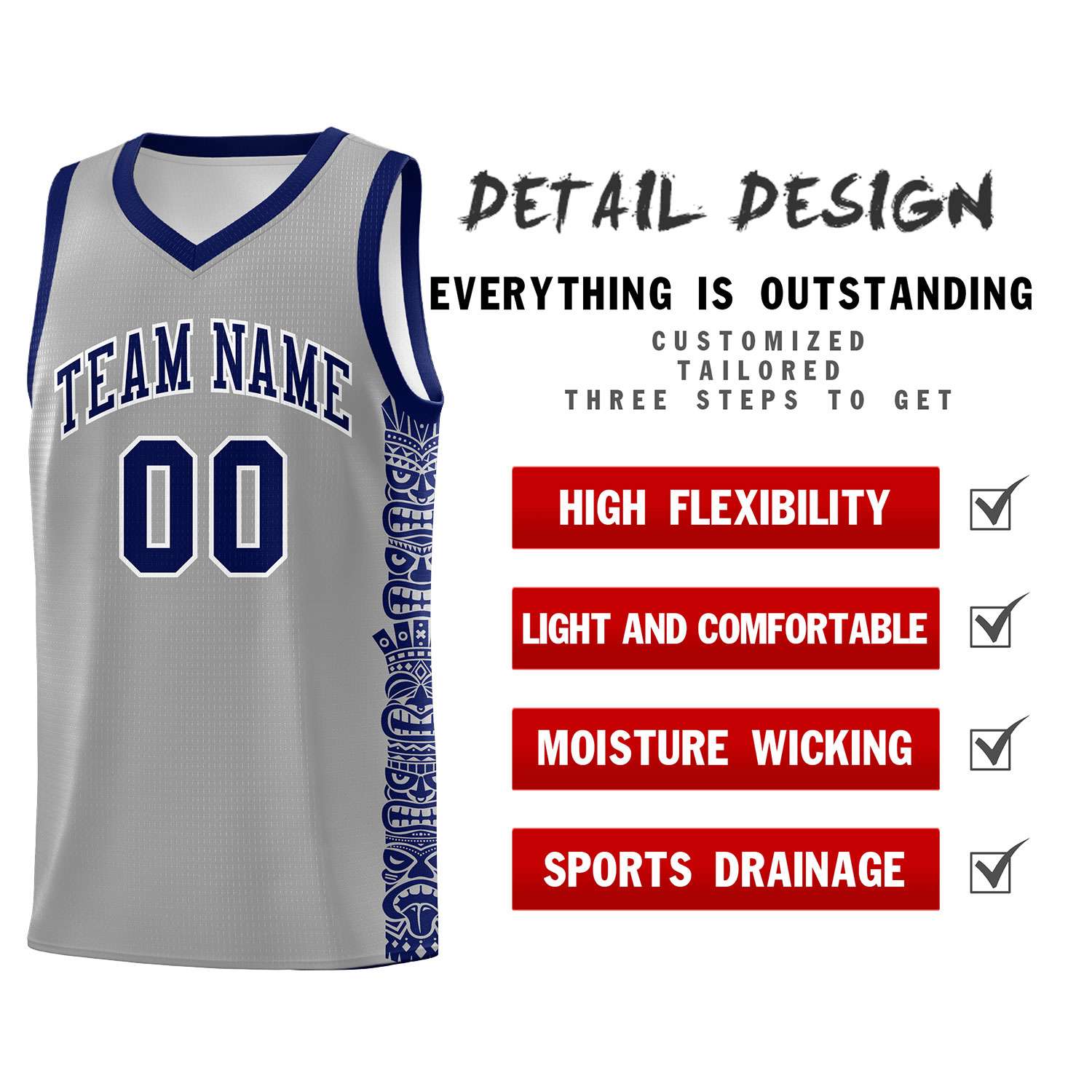 Custom Gray Royal Personalized Indians Pattern Sets Sports Uniform Basketball Jersey