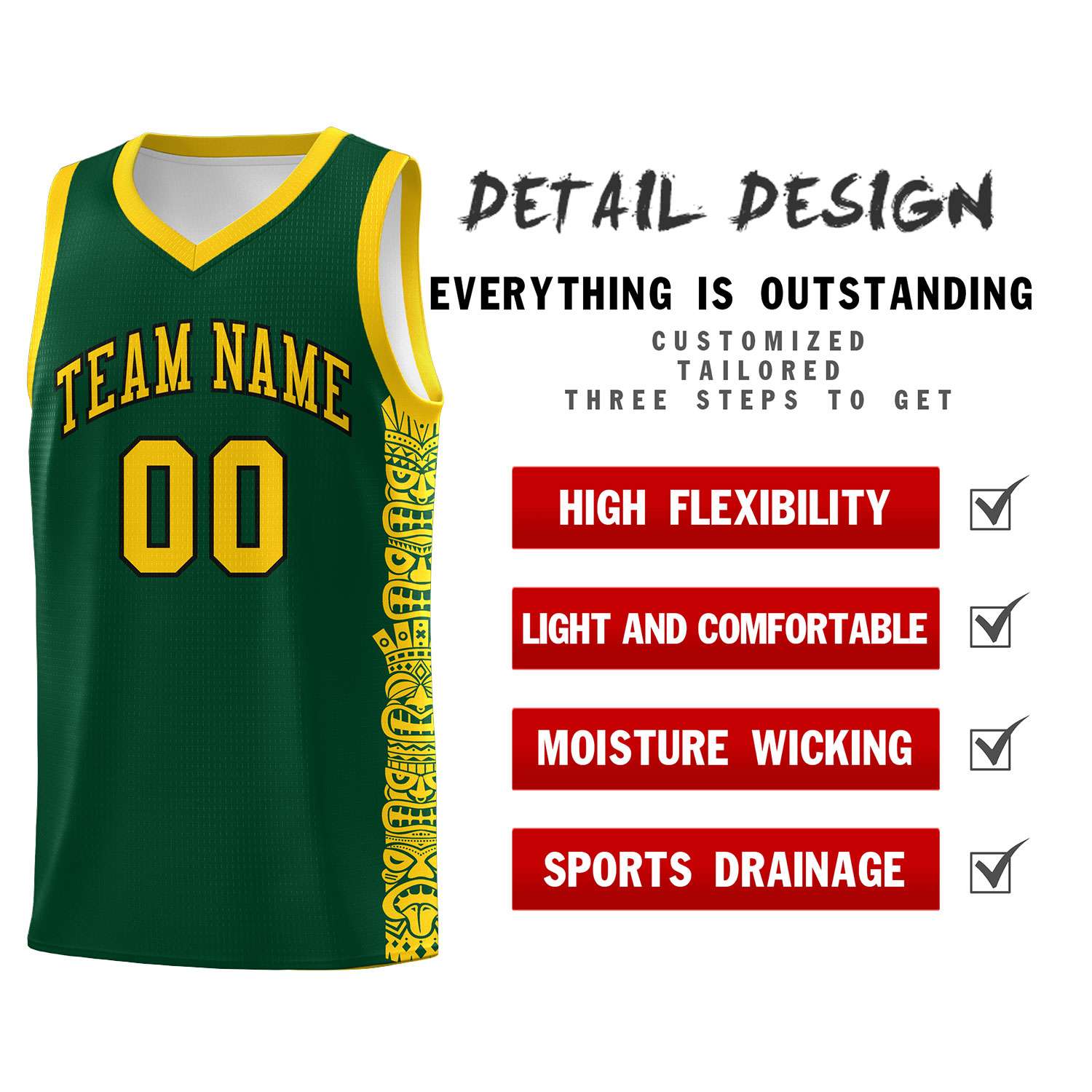 Custom Green Gold Personalized Indians Pattern Sets Sports Uniform Basketball Jersey