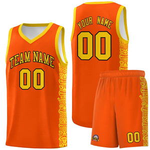 Custom Orange Gold Personalized Indians Pattern Sets Sports Uniform Basketball Jersey