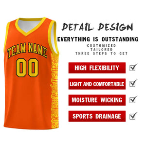 Custom Orange Gold Personalized Indians Pattern Sets Sports Uniform Basketball Jersey