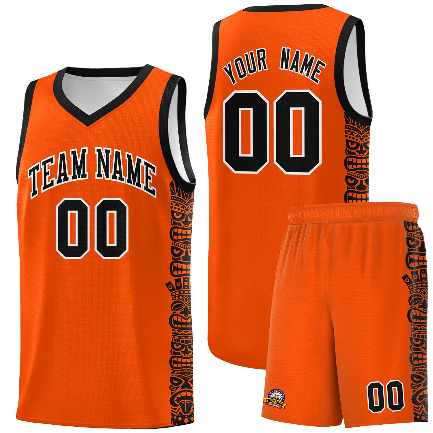 Custom Orange Black Personalized Indians Pattern Sets Sports Uniform Basketball Jersey