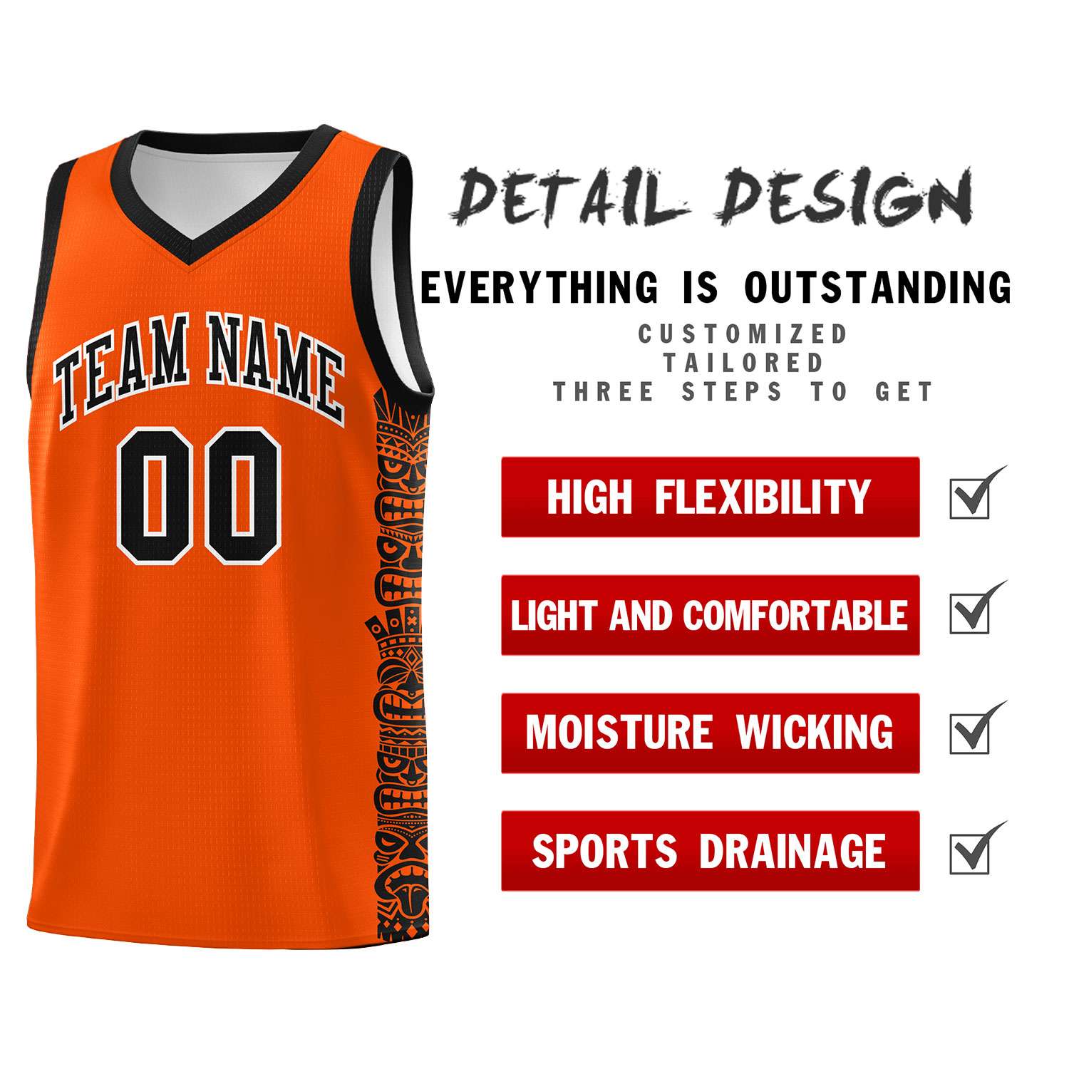 Custom Orange Black Personalized Indians Pattern Sets Sports Uniform Basketball Jersey