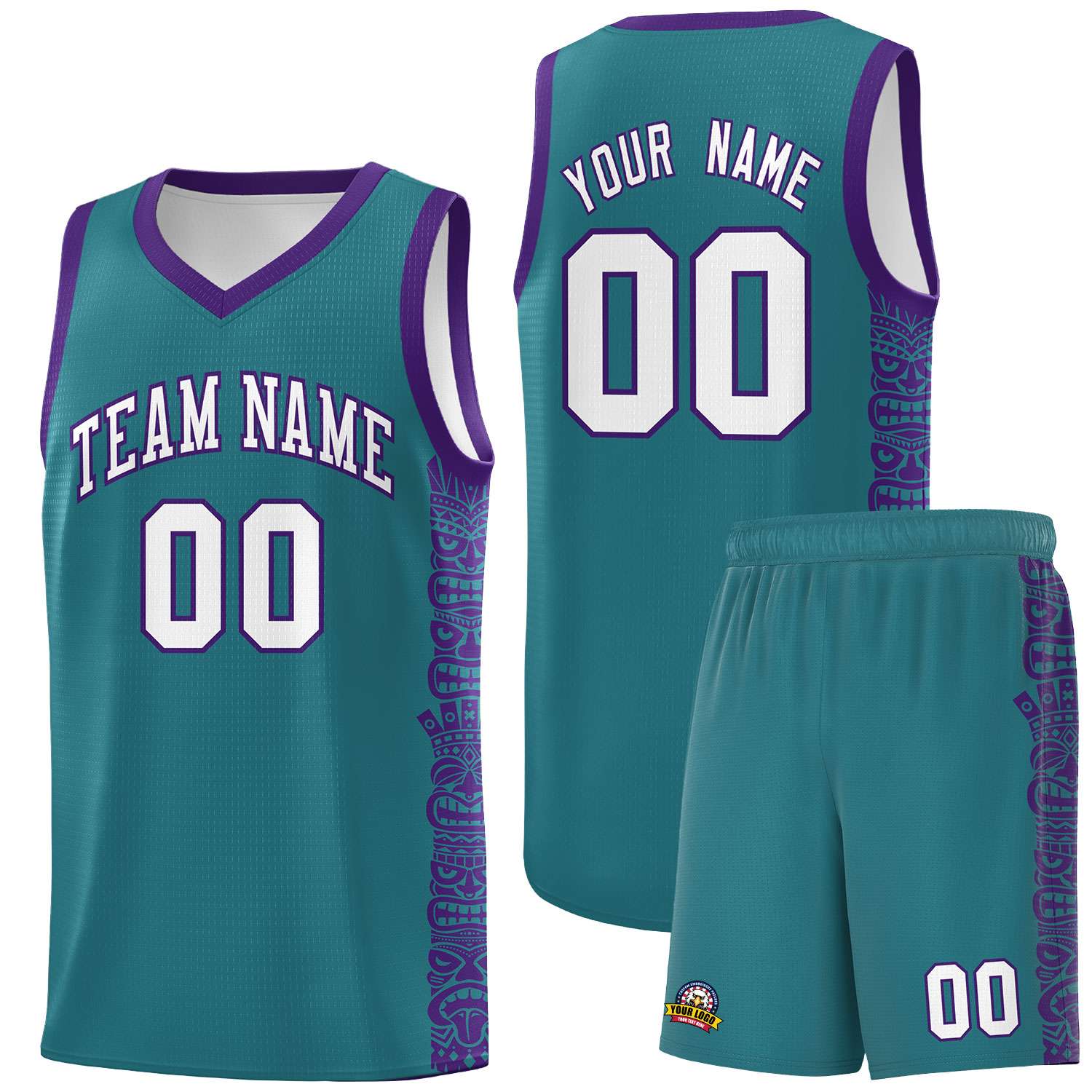 Custom Aqua Purple Personalized Indians Pattern Sets Sports Uniform Basketball Jersey