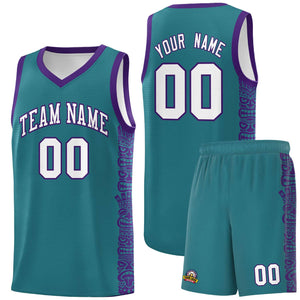 Custom Aqua Purple Personalized Indians Pattern Sets Sports Uniform Basketball Jersey