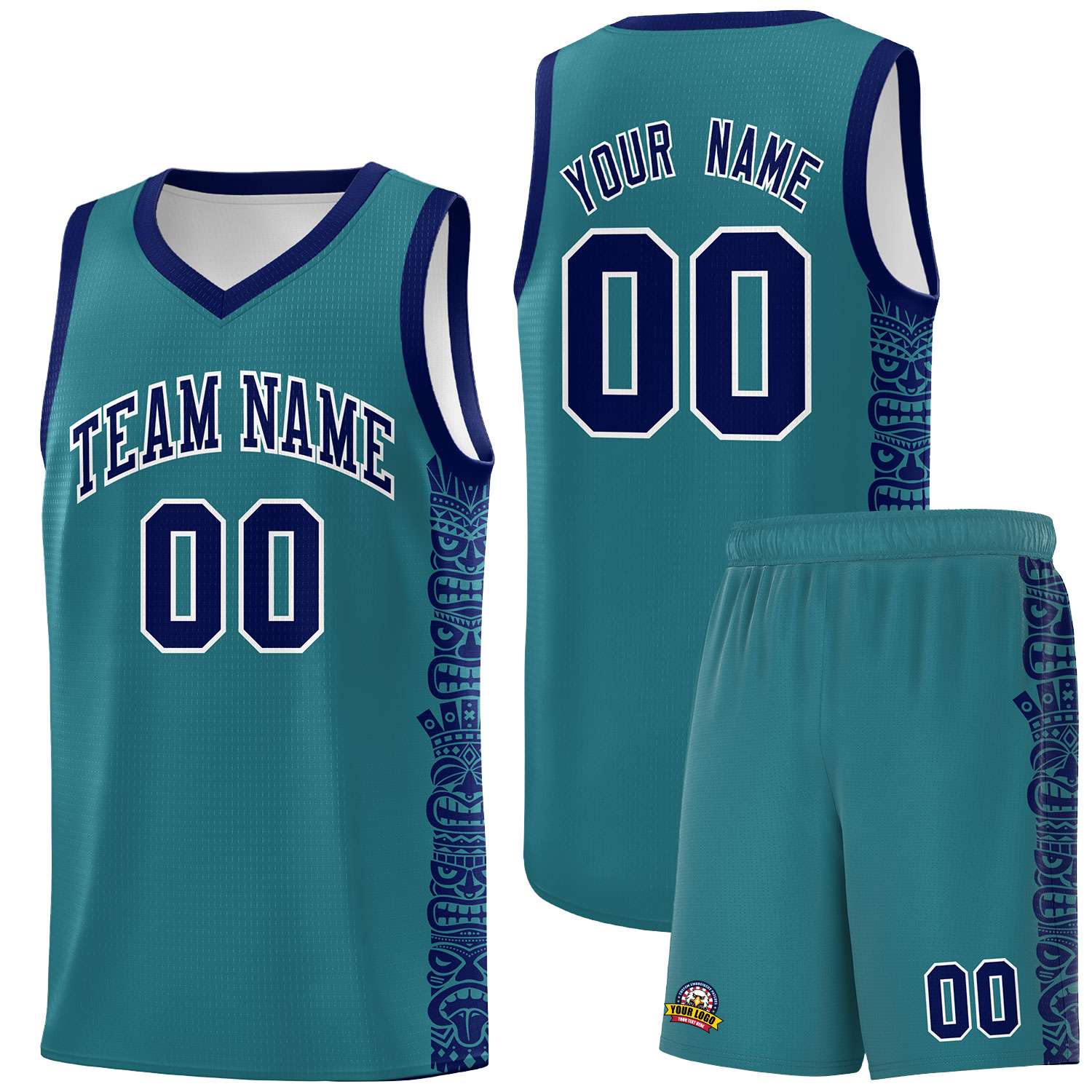 Custom Aqua Navy Personalized Indians Pattern Sets Sports Uniform Basketball Jersey