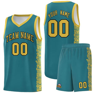 Custom Aqua Yellow Personalized Indians Pattern Sets Sports Uniform Basketball Jersey