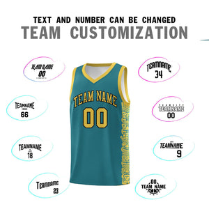 Custom Aqua Yellow Personalized Indians Pattern Sets Sports Uniform Basketball Jersey